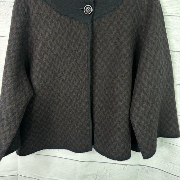 Heather B Womens size 2X Wool Houndstooth Swing Cape Jacket Cardigan Black Brown - Picture 4 of 9